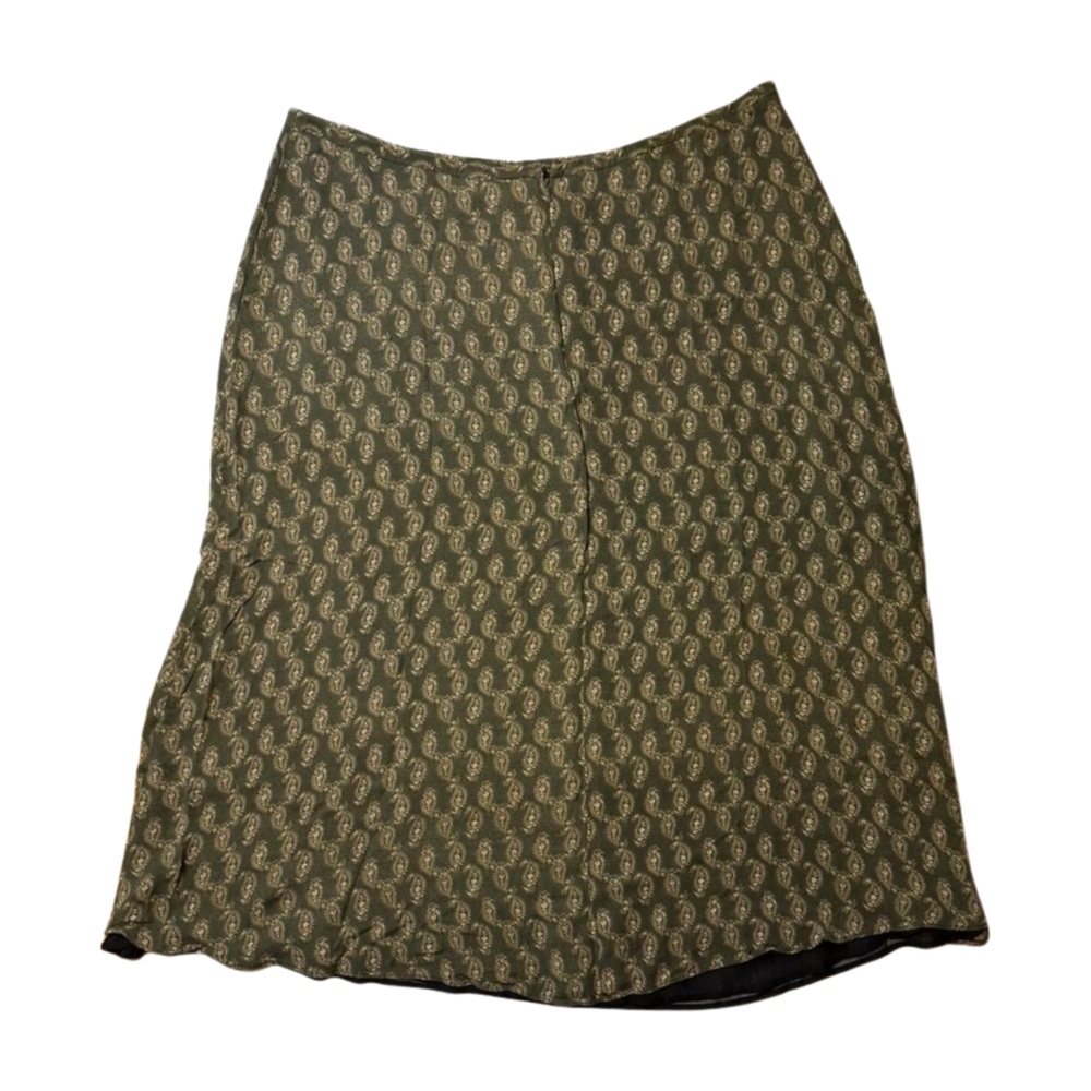 Field Manor Woman 3X Paisley Silk Skirt Olive Green Lined - Picture 3 of 11